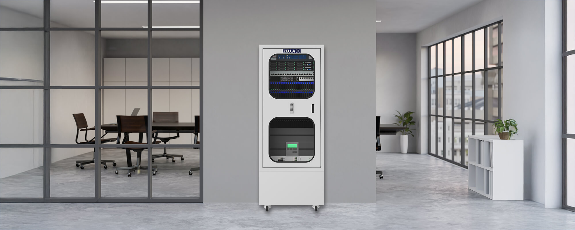 Zella Pro micro data centre installed in a modern office environment.